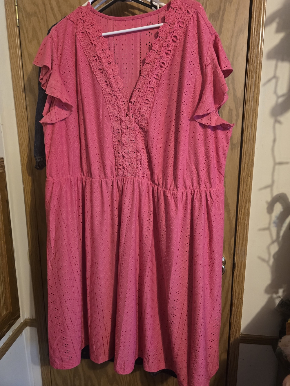 4x Women's Pink Eyelet Sundress with Lace Trim - NWOT
